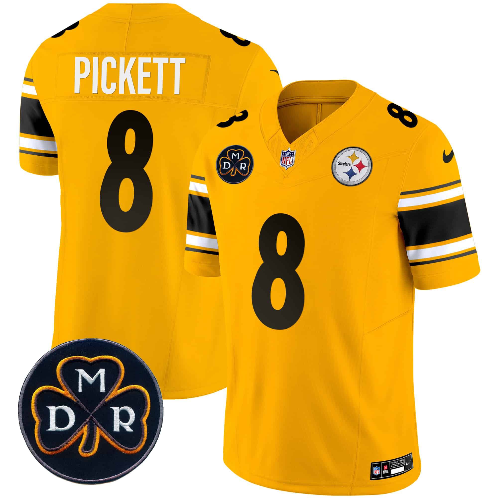 Men Pittsburgh Steelers 8 Pickett Yellow 2024 Nike DMR Patch Vapor Limited NFL Jersey